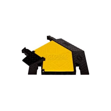 Justrite Cable Protector Left Turn, 1-7/8 in H, 24 in L, 19-3/4 in W, 5 Channel, Polyurethane, Black, Yellow YJ5TL-125-Y/B